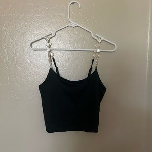Elegant Black Women's Top with Pearl Straps